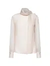 Brunello Cucinelli Beige Crispy Silk Monili Blouse In Silver