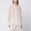 Brunello Cucinelli Beige Crispy Silk Shirt With Monile Detail Women In Multi