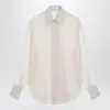 Brunello Cucinelli Beige Crispy Silk Shirt With Monile Detail Women In Neutral