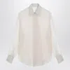 Brunello Cucinelli Beige Crispy Silk Shirt With Monile Detail Women In Neutral
