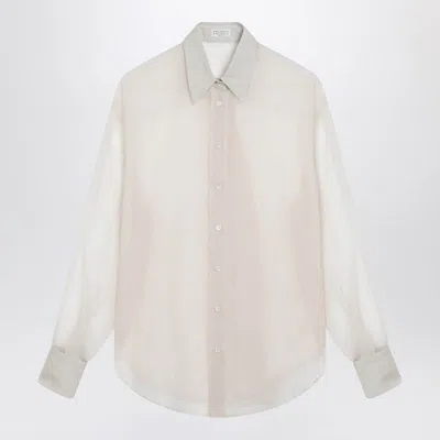 BRUNELLO CUCINELLI BRUNELLO CUCINELLI BEIGE CRISPY SILK SHIRT WITH MONILE DETAIL WOMEN