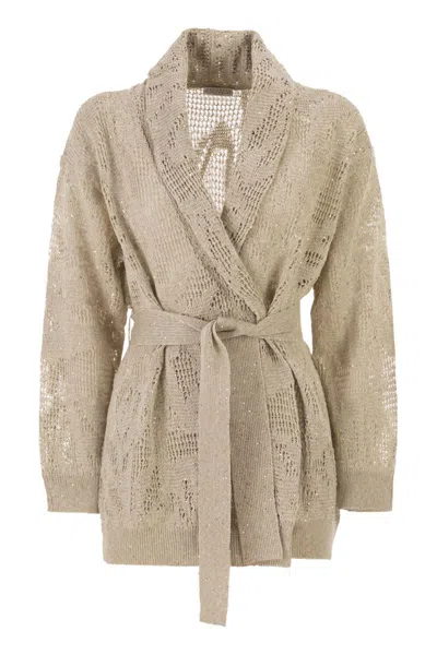 Brunello Cucinelli Beige Crochet Cardigan In Neutral