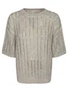 Brunello Cucinelli Open Knit Sweater With Sequined Stripes In Gray