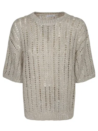 Brunello Cucinelli Beige Crochet Sweater In Brown