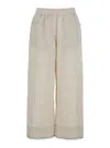 Brunello Cucinelli Beige Crop Pants With Monile Decorations In Linen Woman In Beige