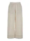 Brunello Cucinelli Beige Crop Pants With Monile Decorations In Linen Woman In Beige