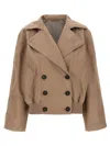 Brunello Cucinelli Women Techno Cotton Membraned Panama Crop Caban In Beige