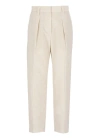 Brunello Cucinelli Slouchy Trousers In Cotton Gabardine And Linen In Neutrals