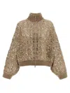 Brunello Cucinelli Dazzling Croc Embroidery Sweaters And Cardigans Beige In Brown
