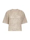 Brunello Cucinelli Women Beige Dazzling Croc Embroidery Knit T-shirt