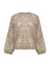 Brunello Cucinelli Beige Dazzling Croc Embroidery Sweater In Brown