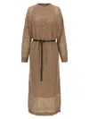 Brunello Cucinelli Knitted Midi Dress Dresses Beige In Brown