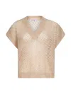 Brunello Cucinelli Women Beige Dazzling Mesh V-neck Sweater In Neutral