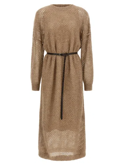 BRUNELLO CUCINELLI BEIGE DAZZLING NET DRESS