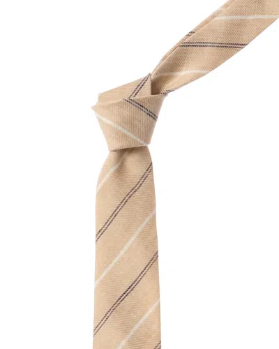 Brunello Cucinelli Beige Diagonal Stripe Linen Tie In Neutral