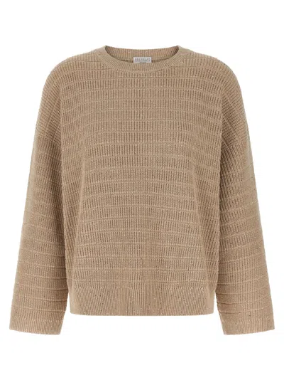 BRUNELLO CUCINELLI BEIGE DIAMOND COTTON SWEATER