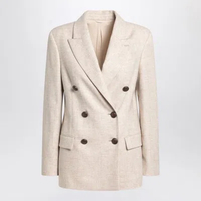 BRUNELLO CUCINELLI BRUNELLO CUCINELLI  BEIGE DOUBLE-BREASTED JACKET IN WOOL AND CASHMERE