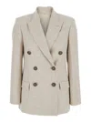 Brunello Cucinelli Beige Double-breasted Jacket With Notched Revers In Virgin Wool Blend Woman In Neutral