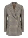 Brunello Cucinelli Beige Double-breasted Jacket With Peak Revers And All-over Check Motif In Wool Woman In Multi