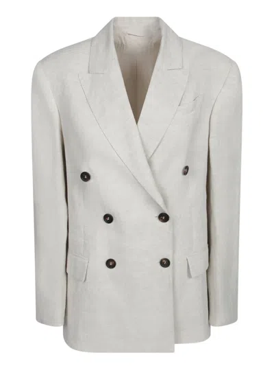 Brunello Cucinelli Beige Double-breasted Linen Lurex Jacket