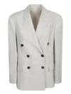 Shop Brunello Cucinelli Beige Double-breasted Linen Lurex Jacket
