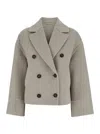 Brunello Cucinelli Beige Double-breasted Short Coat With Wide Revers In Wool And Cashmere Woman In Beige