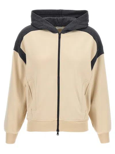 Brunello Cucinelli Beige Front Zip Hoodie In Neutral