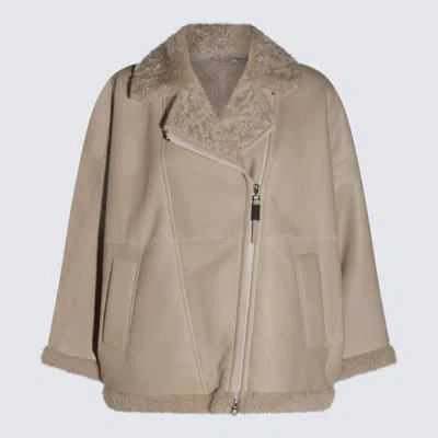BRUNELLO CUCINELLI BEIGE FUR LEATHER JACKET