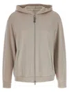 Brunello Cucinelli Beige Hoodie With Zip Closure In Cotton And Silk Woman