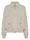 Brunello Cucinelli Double Fabric Bomber Jacket In Neutral