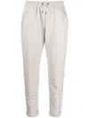 BRUNELLO CUCINELLI BEIGE JOGGERS WITH STRETCH-COTTON MATERIAL AND ELEGANT BEAD DETAILING FOR WOMEN
