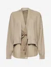 Brunello Cucinelli Beige Knit And Organza Layered Cardigan