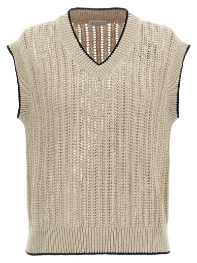BRUNELLO CUCINELLI BEIGE KNIT VEST