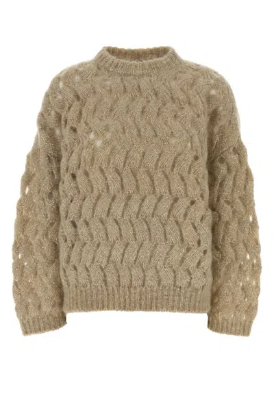 Brunello Cucinelli Dazzling Zigzag-cables Sweater In Mohair And Wool In Brown
