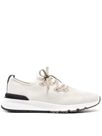 BRUNELLO CUCINELLI BEIGE LACE UP SNEAKERS