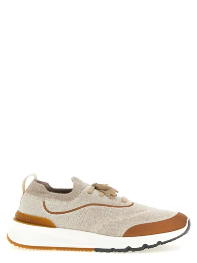 Brunello Cucinelli Beige Lace Up Sneakers In Sand