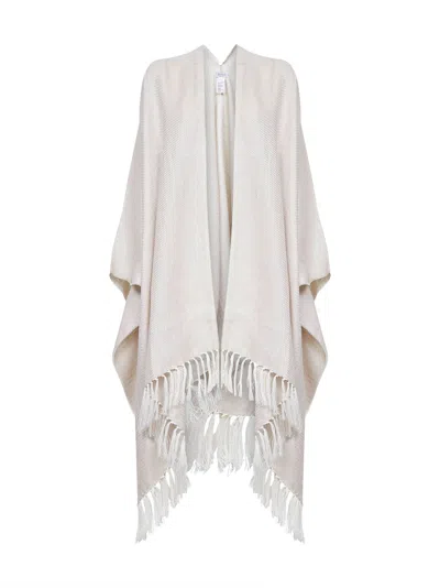 Brunello Cucinelli Beige Lamé Linen Blend Knit Open Poncho