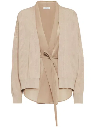 BRUNELLO CUCINELLI BEIGE LAYERED CARDIGAN