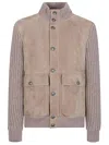 Brunello Cucinelli Bomber Jacket With Knitted Back And Textured Knit Sleeves In Neutral