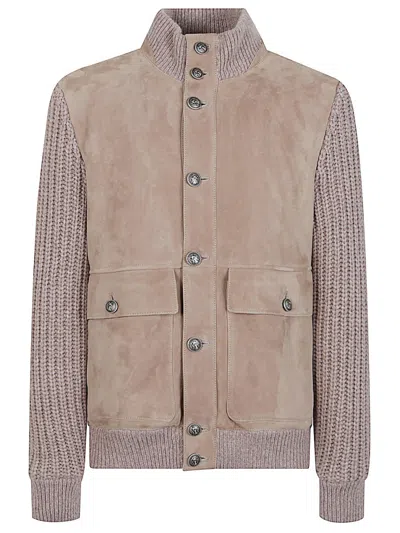 Brunello Cucinelli Beige Leather Bomber Jacket In Neutral