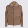 Brunello Cucinelli Bomber Jacket With Shearling Collar And Ribbed Finish In Brown