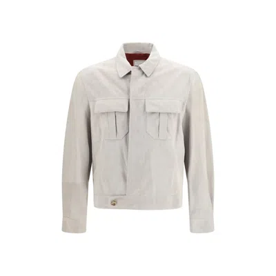 Brunello Cucinelli Beige Leather Leather Jacket In Neutral