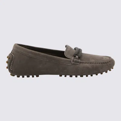 Brunello Cucinelli Beige Leather Loafers In Grey