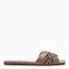 BRUNELLO CUCINELLI BEIGE LEATHER SLIDE WITH CRISS-CROSSED BANDS AND DECORATIVE DETAILING FOR WOMEN