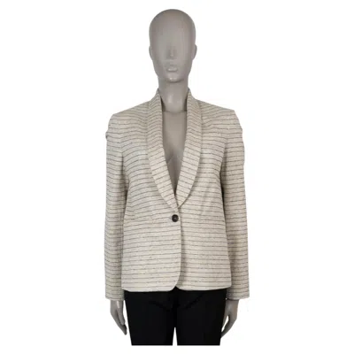 Pre-owned Brunello Cucinelli Beige Linen 2016 Striped Knit Blazer Jacket 42 M In Brown
