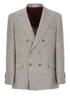 Brunello Cucinelli Beige Linen And Wool Double-breasted Jacket In Neutrals