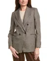 Brunello Cucinelli Double-breasted Houndstooth Linen-blend Blazer In Brown