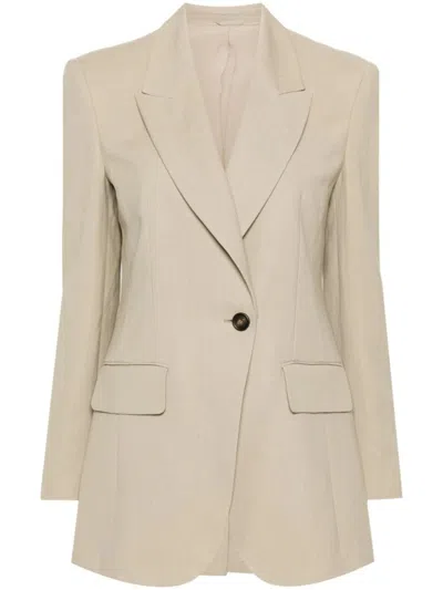 Brunello Cucinelli Peak-lapels Knitted Blazer In Beige