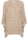 Brunello Cucinelli Open-knit Lightweight Top With Wide Sleeves In Beige