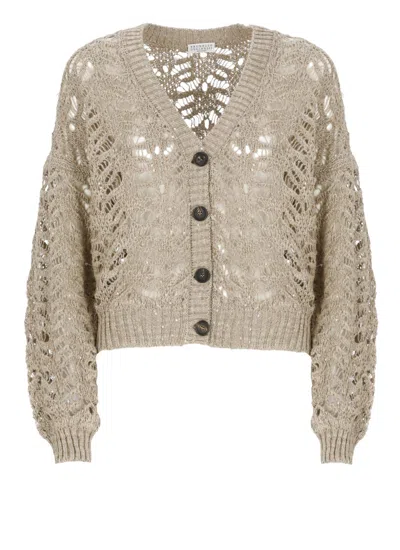 Brunello Cucinelli Beige Linen Cardigan In Neutral